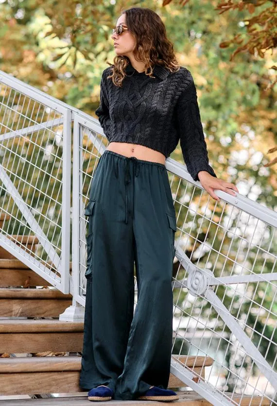 Ciao Lucia Pants Marceau Black Satin Cargo Pant 8211 Women