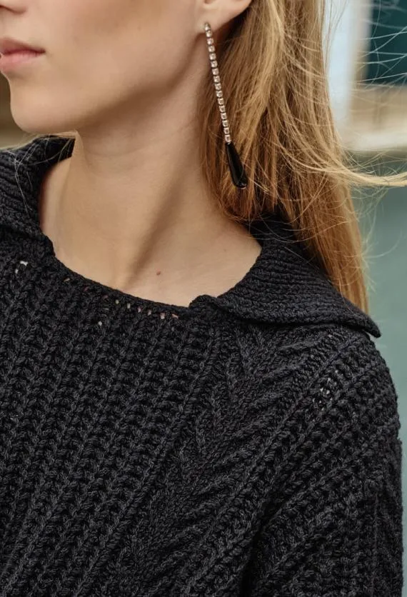 Ciao Lucia Pullovers Aubrey Black Cotton Collared Pullover PreOrder 8211 Women