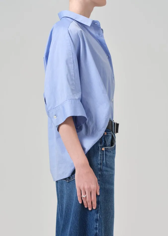 Citizens Of Humanity Claire Origami Shirt In Blue End On End Women Tops