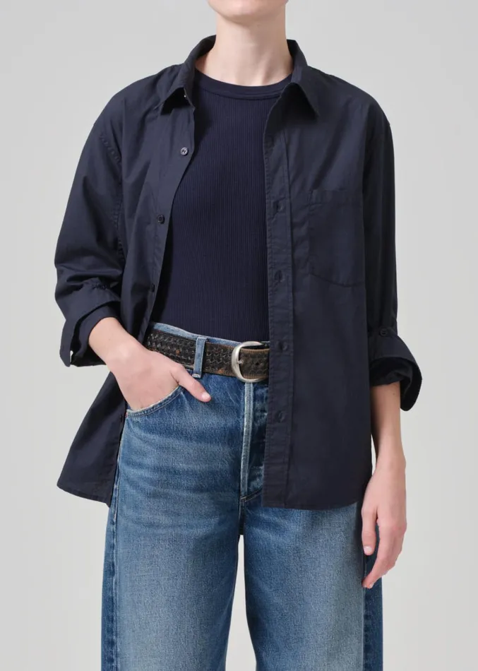 Citizens Of Humanity Kayla Shrunken Shirt In Navy Women Tops