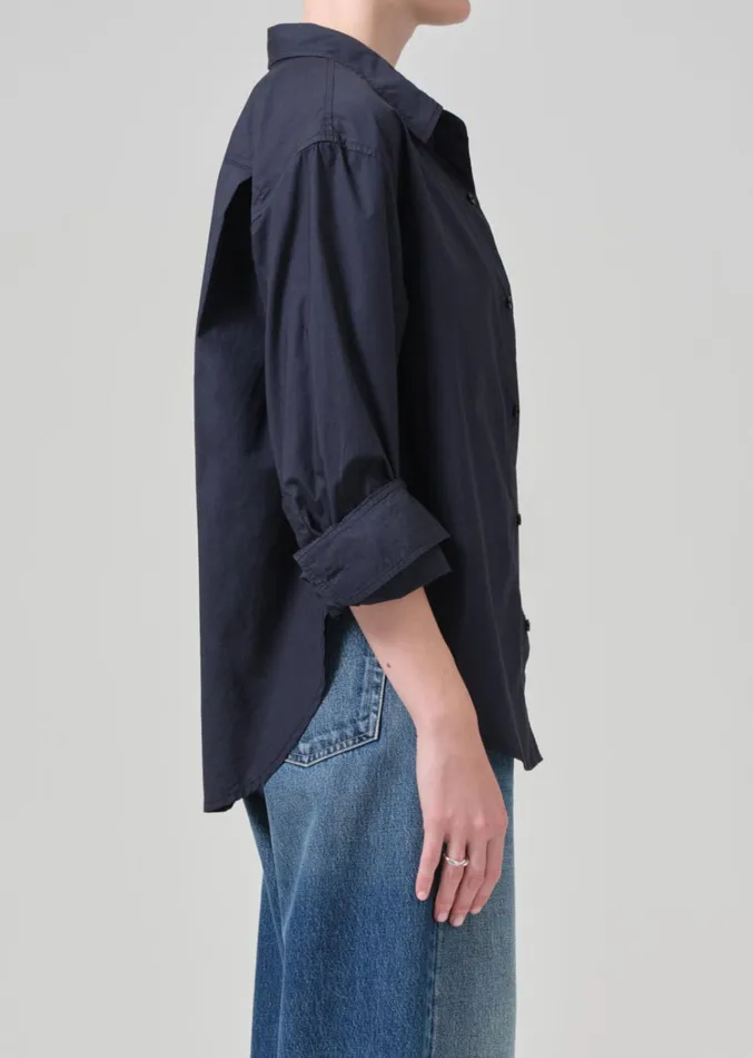 Citizens Of Humanity Kayla Shrunken Shirt In Navy Women Tops