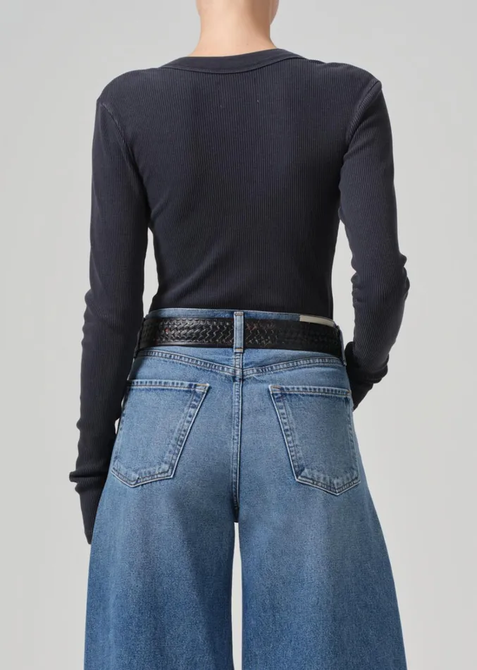 Citizens Of Humanity Varra Henley In Charcoal Mineral Women Tops