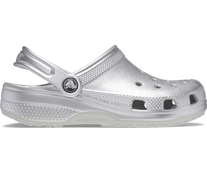 Classic Metallic Clog Silver Metallic Kids Crocs Clogs