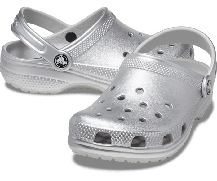 Classic Metallic Clog Silver Metallic Kids Crocs Clogs