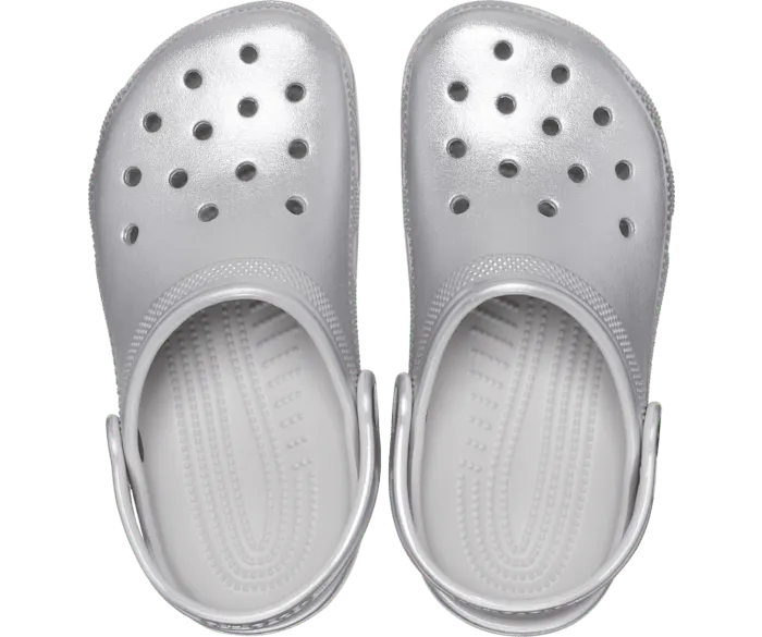 Classic Metallic Clog Silver Metallic Kids Crocs Clogs