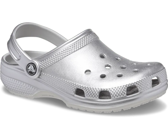 Classic Metallic Clog Silver Metallic Kids Crocs Clogs