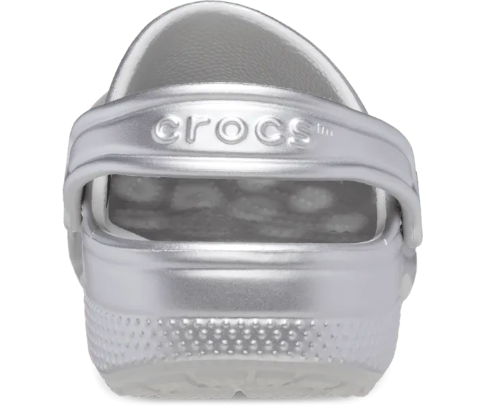 Classic Metallic Clog Silver Metallic Kids Crocs Clogs