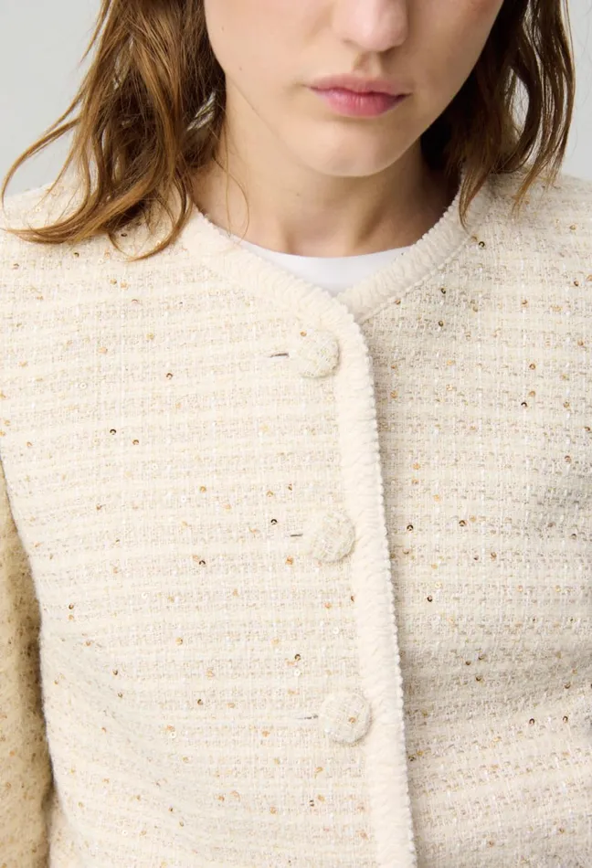Claudie Pierlot Buttoned Short Tweed Jacket Ecru Women Jackets