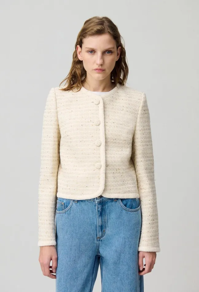 Claudie Pierlot Buttoned Short Tweed Jacket Ecru Women Jackets