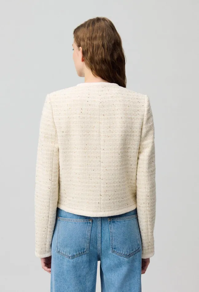 Claudie Pierlot Buttoned Short Tweed Jacket Ecru Women Jackets