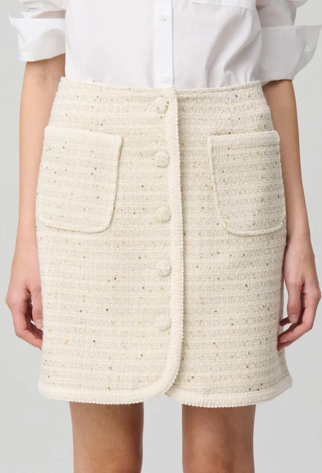 Claudie Pierlot Buttoned Tweed Mini Skirt Ecru Women Skirts And Shorts