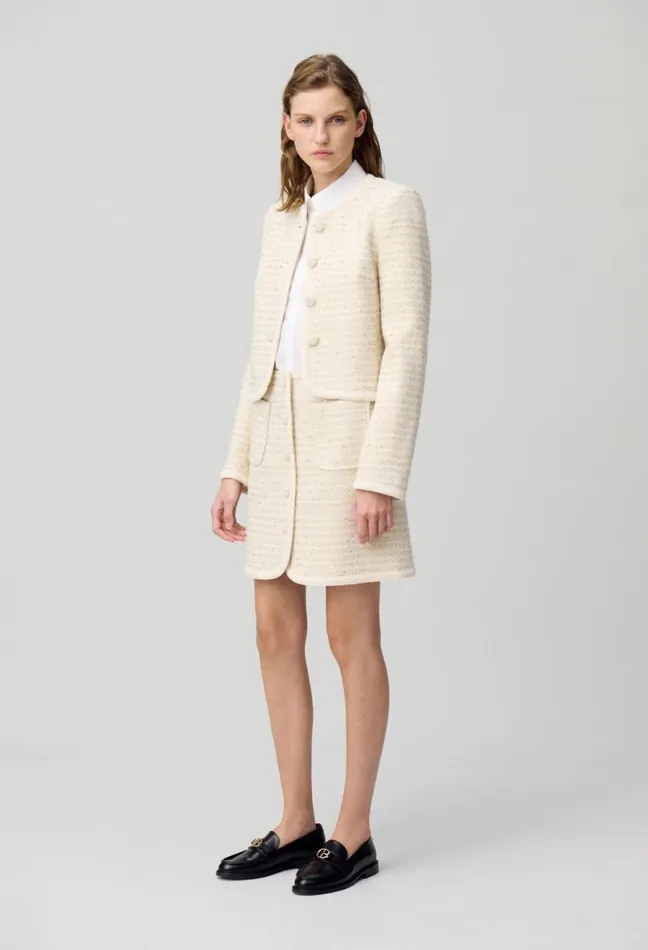 Claudie Pierlot Buttoned Tweed Mini Skirt Ecru Women Skirts And Shorts