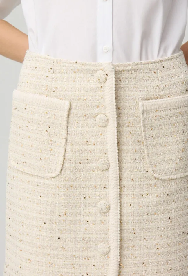 Claudie Pierlot Buttoned Tweed Mini Skirt Ecru Women Skirts And Shorts