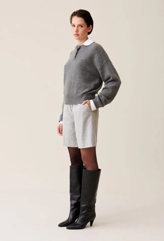Claudie Pierlot Cashmere Jumper Detachable Collar Mottled Grey Women Knitwear And Cardigans Claudie Pierlot Cashmere Jumper Detachable Collar Mottled Grey Women Knitwear And Cardigans