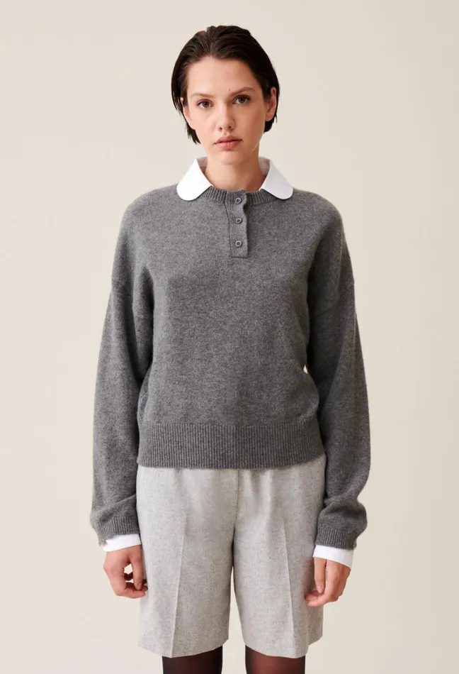 Claudie Pierlot Cashmere Jumper Detachable Collar Mottled Grey Women Knitwear And Cardigans Claudie Pierlot Cashmere Jumper Detachable Collar Mottled Grey Women Knitwear And Cardigans