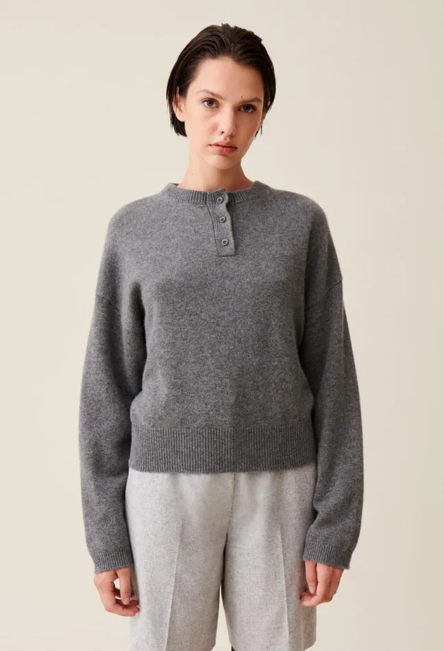 Claudie Pierlot Cashmere Jumper Detachable Collar Mottled Grey Women Knitwear And Cardigans Claudie Pierlot Cashmere Jumper Detachable Collar Mottled Grey Women Knitwear And Cardigans