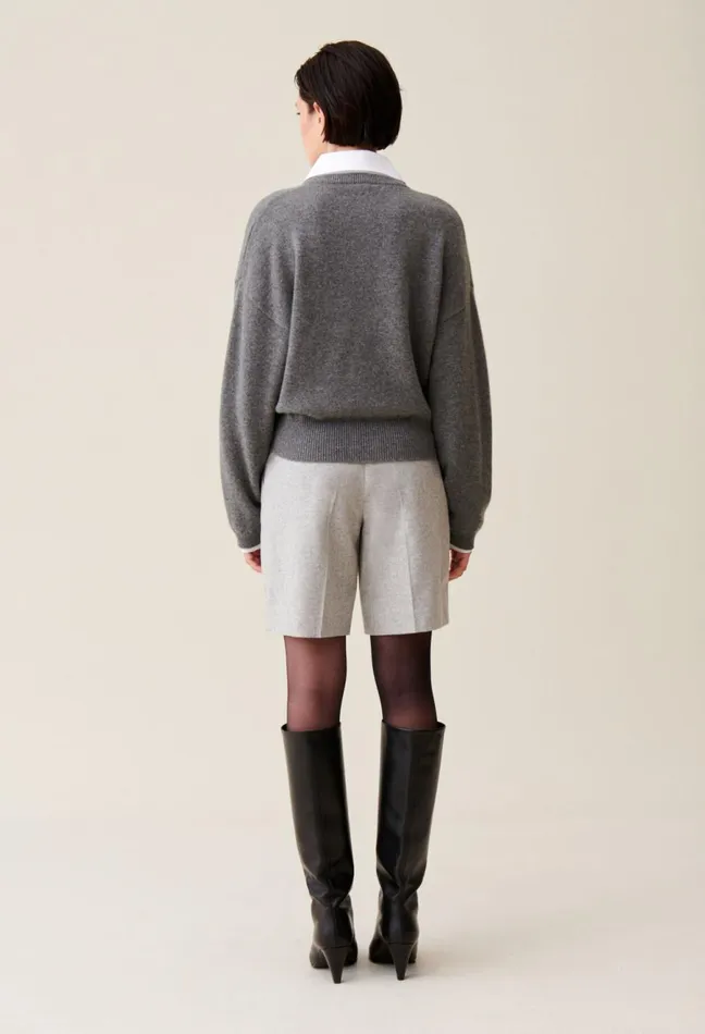 Claudie Pierlot Cashmere Jumper Detachable Collar Mottled Grey Women Knitwear And Cardigans Claudie Pierlot Cashmere Jumper Detachable Collar Mottled Grey Women Knitwear And Cardigans