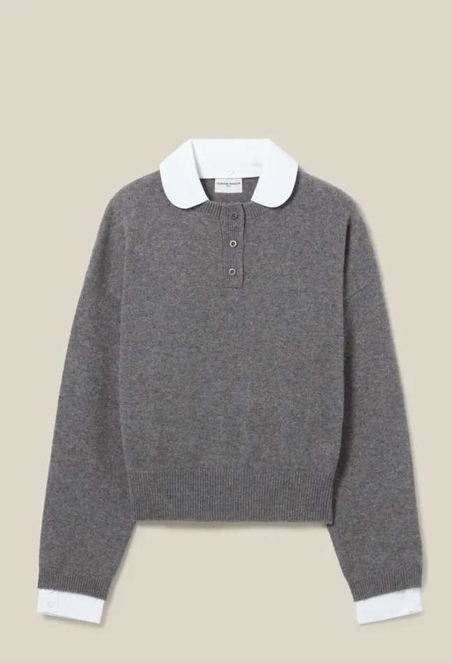 Claudie Pierlot Cashmere Jumper Detachable Collar Mottled Grey Women Knitwear And Cardigans Claudie Pierlot Cashmere Jumper Detachable Collar Mottled Grey Women Knitwear And Cardigans