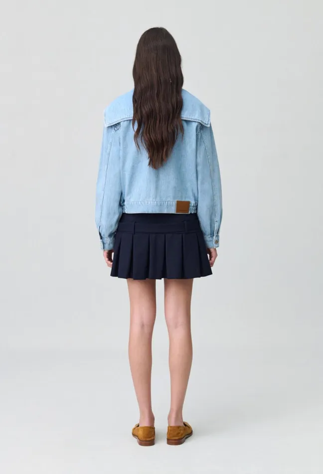 Claudie Pierlot Denim Jacket With Wide Collar Denim Mid Blue Women Jackets Claudie Pierlot Denim Jacket With Wide Collar Denim Mid Blue Women Jackets