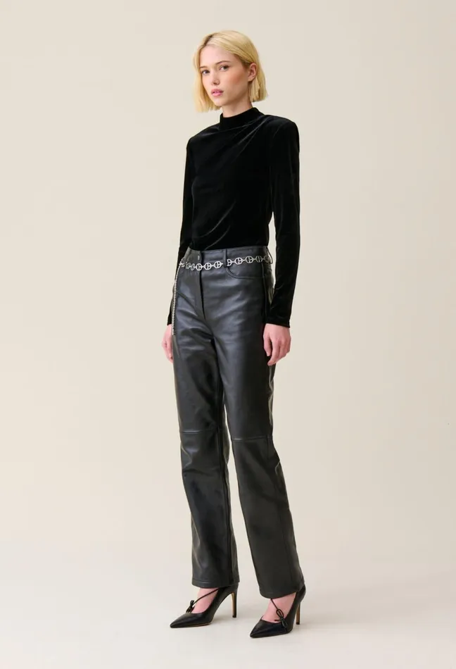 Claudie Pierlot Fitted Black Velvet Top Women Tops And Shirts