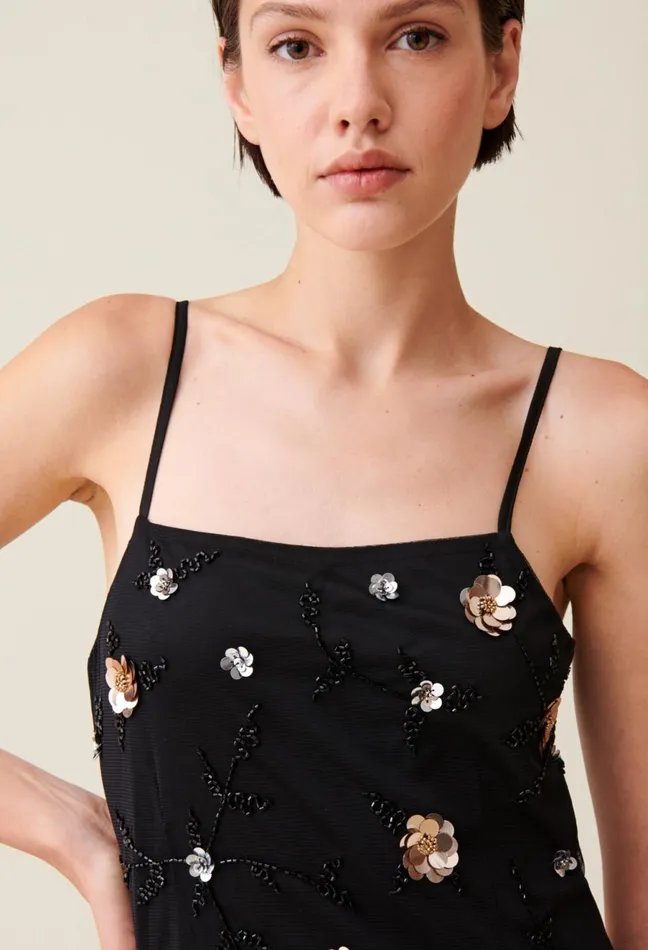 Claudie Pierlot Flowy SequinEmbroidered Gown Black Women Dresses