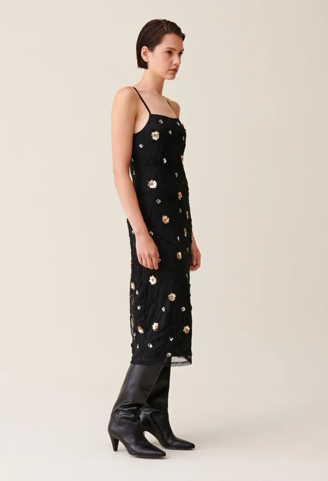 Claudie Pierlot Flowy SequinEmbroidered Gown Black Women Dresses Claudie Pierlot Flowy SequinEmbroidered Gown Black Women Dresses