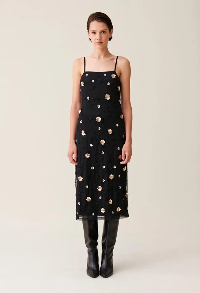 Claudie Pierlot Flowy SequinEmbroidered Gown Black Women Dresses Claudie Pierlot Flowy SequinEmbroidered Gown Black Women Dresses