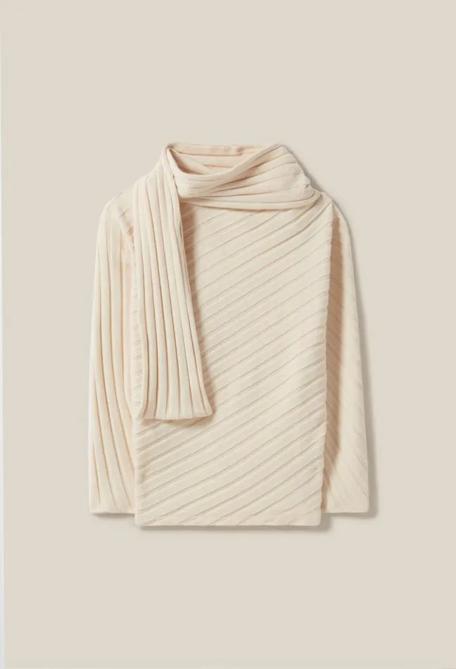 Claudie Pierlot Jumper With Removable Scarf Ivory Women Knitwear And Cardigans