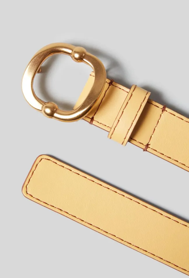 Claudie Pierlot Leather Belt Gold Buckle Yellow Women Belts Claudie Pierlot Leather Belt Gold Buckle Yellow Women Belts