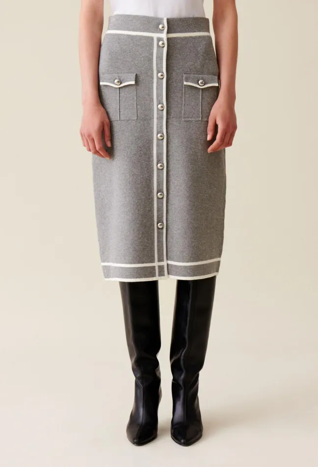 Claudie Pierlot MidLength Grey Knit Skirt Dualcolor Women Skirts And Shorts