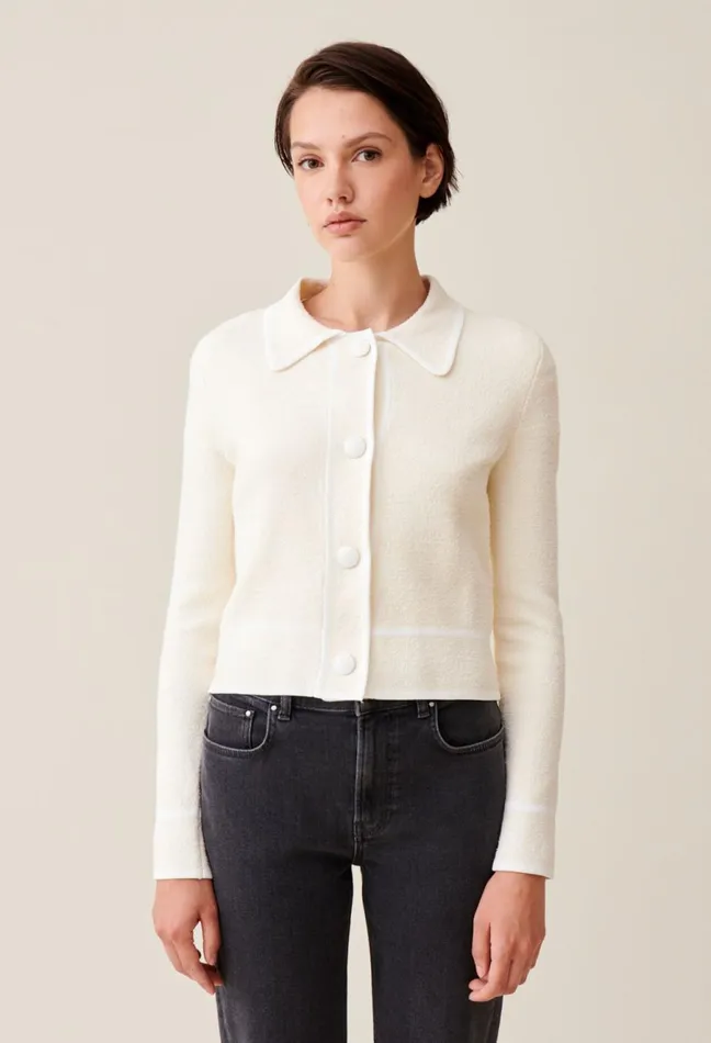 Claudie Pierlot Mottled Cardigan With Piping Ivory Women Knitwear And Cardigans Claudie Pierlot Mottled Cardigan With Piping Ivory Women Knitwear And Cardigans