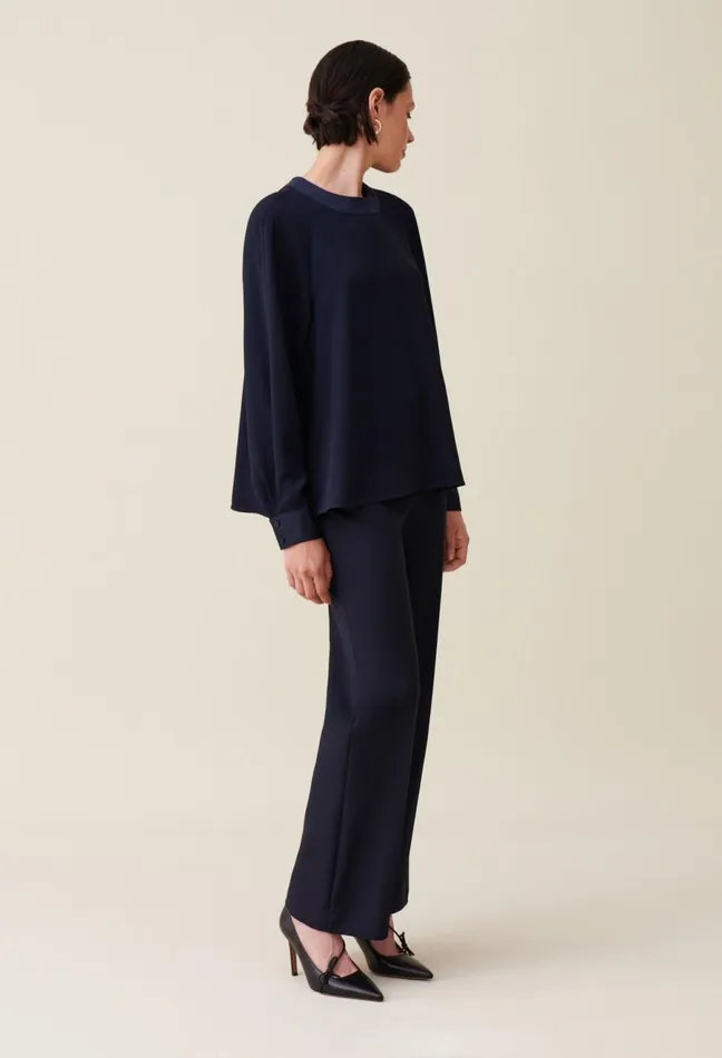 Claudie Pierlot Navy Belted Flowy Blouse Women Tops And Shirts