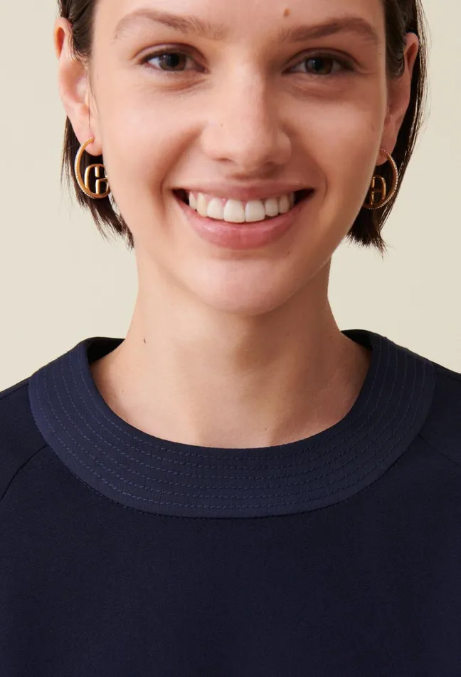 Claudie Pierlot Navy Belted Flowy Blouse Women Tops And Shirts