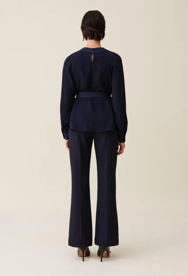 Claudie Pierlot Navy Belted Flowy Blouse Women Tops And Shirts