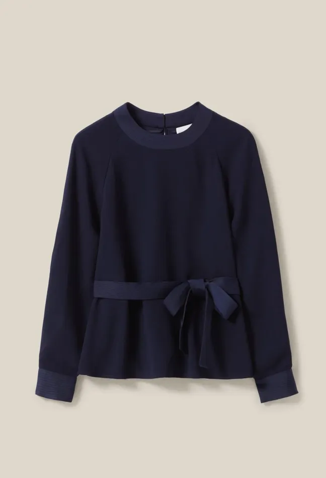 Claudie Pierlot Navy Belted Flowy Blouse Women Tops And Shirts