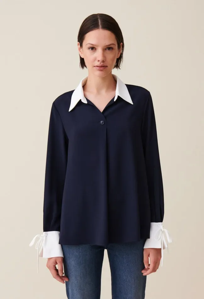 Claudie Pierlot Navy Blouse With Contrast Collar Dualcolor Women Tops And Shirts