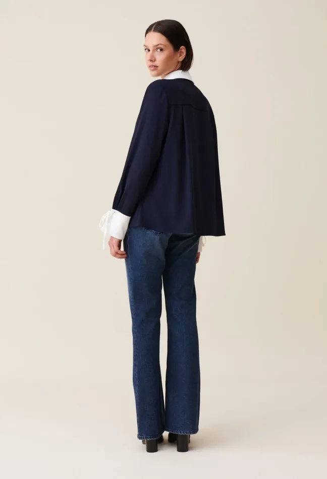 Claudie Pierlot Navy Blouse With Contrast Collar Dualcolor Women Tops And Shirts
