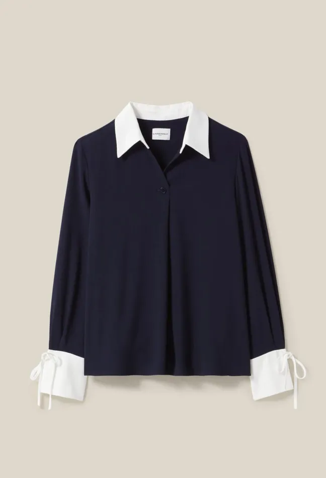 Claudie Pierlot Navy Blouse With Contrast Collar Dualcolor Women Tops And Shirts