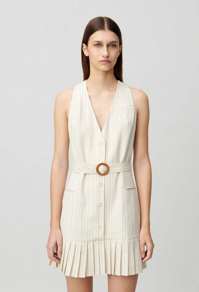 Claudie Pierlot Pleated Fitted Short Dress Dualcolor Women Dresses