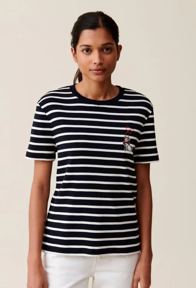 Claudie Pierlot Sailor TShirt Jean Toto Embroidery Dualcolor Women TShirts