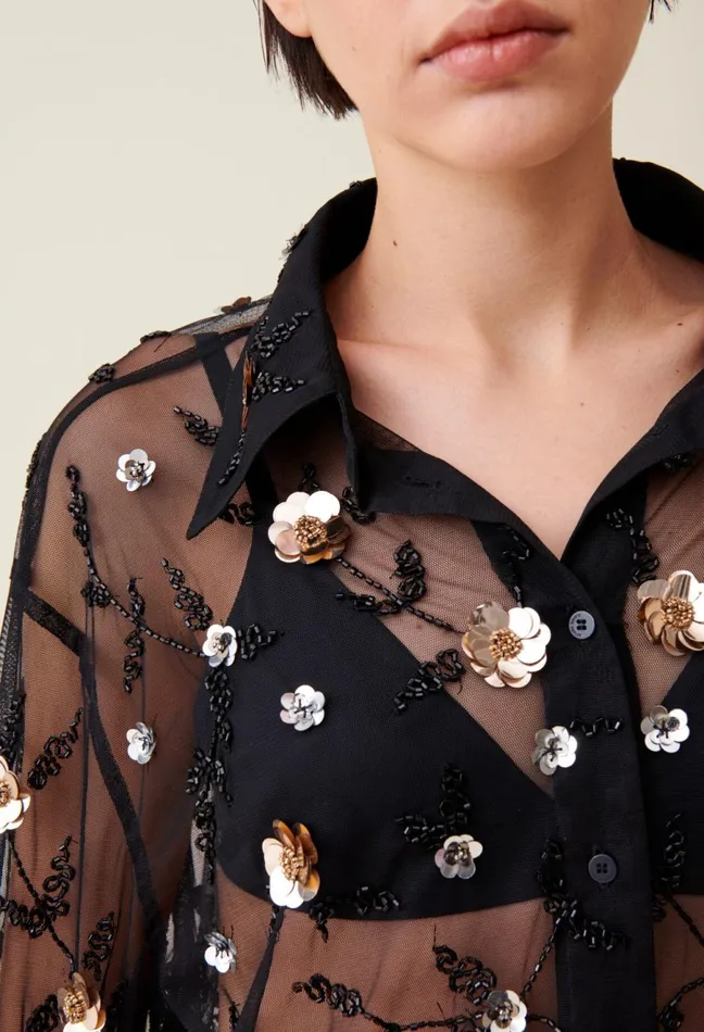 Claudie Pierlot Sheer Black Embroidered Shirt Women Tops And Shirts