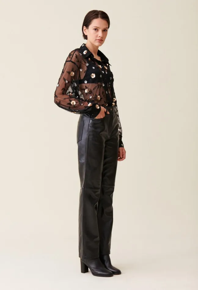 Claudie Pierlot Sheer Black Embroidered Shirt Women Tops And Shirts Claudie Pierlot Sheer Black Embroidered Shirt Women Tops And Shirts