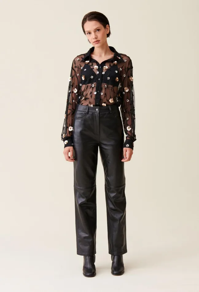 Claudie Pierlot Sheer Black Embroidered Shirt Women Tops And Shirts Claudie Pierlot Sheer Black Embroidered Shirt Women Tops And Shirts