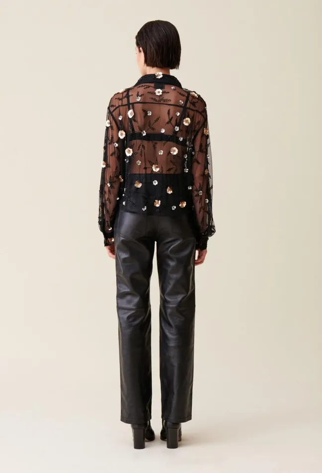 Claudie Pierlot Sheer Black Embroidered Shirt Women Tops And Shirts Claudie Pierlot Sheer Black Embroidered Shirt Women Tops And Shirts