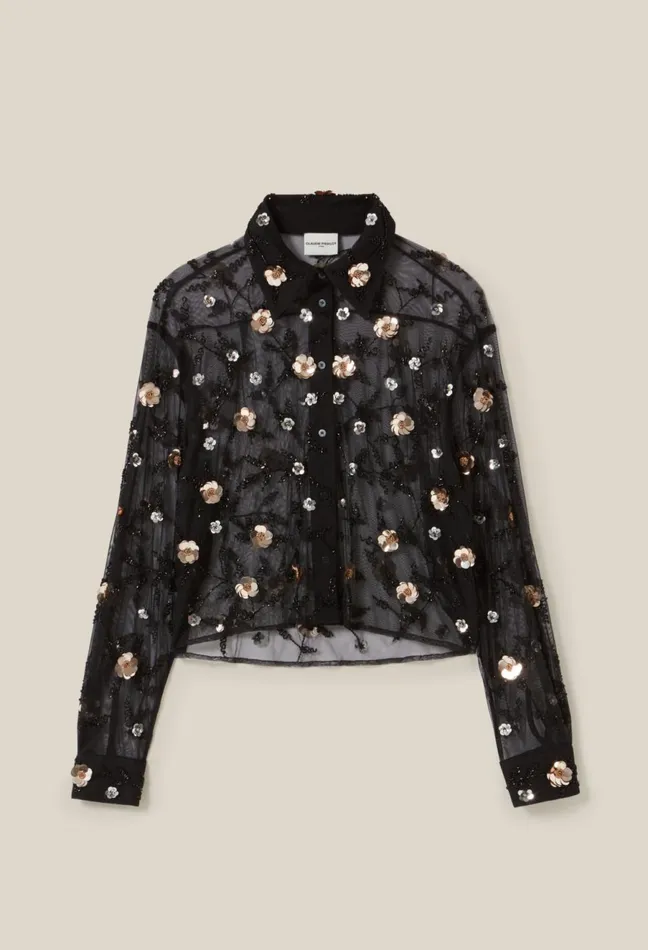 Claudie Pierlot Sheer Black Embroidered Shirt Women Tops And Shirts Claudie Pierlot Sheer Black Embroidered Shirt Women Tops And Shirts