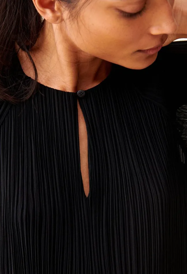 Claudie Pierlot Sheer Pleated Maxi Dress Black Women Dresses