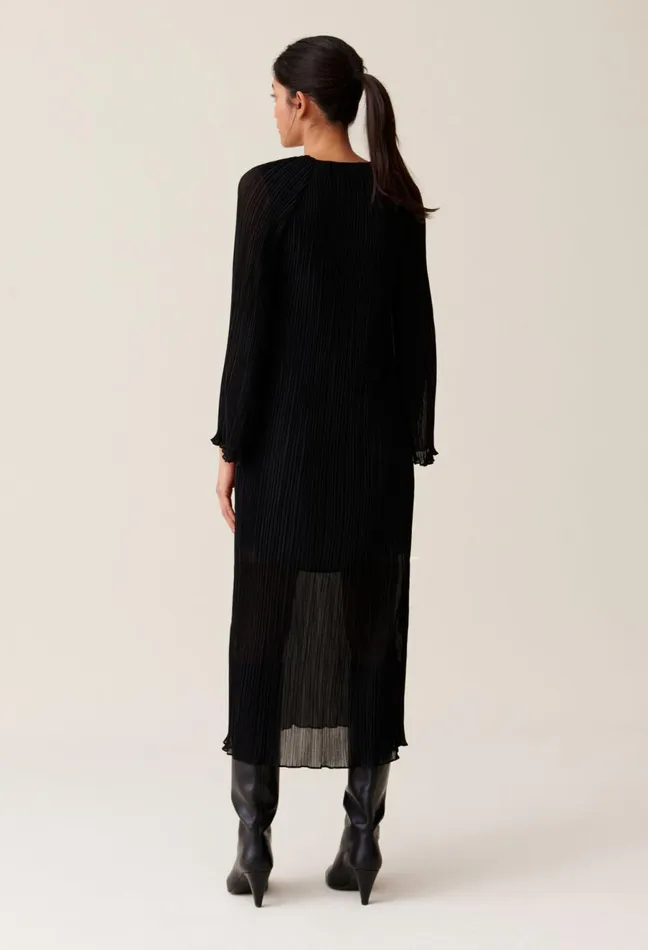 Claudie Pierlot Sheer Pleated Maxi Dress Black Women Dresses