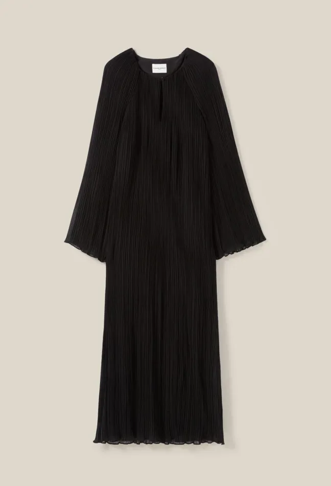 Claudie Pierlot Sheer Pleated Maxi Dress Black Women Dresses