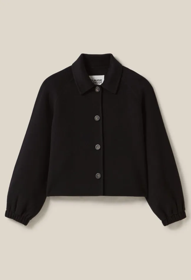 Claudie Pierlot Short Shirt Collar Jacket Black Women Jackets Claudie Pierlot Short Shirt Collar Jacket Black Women Jackets