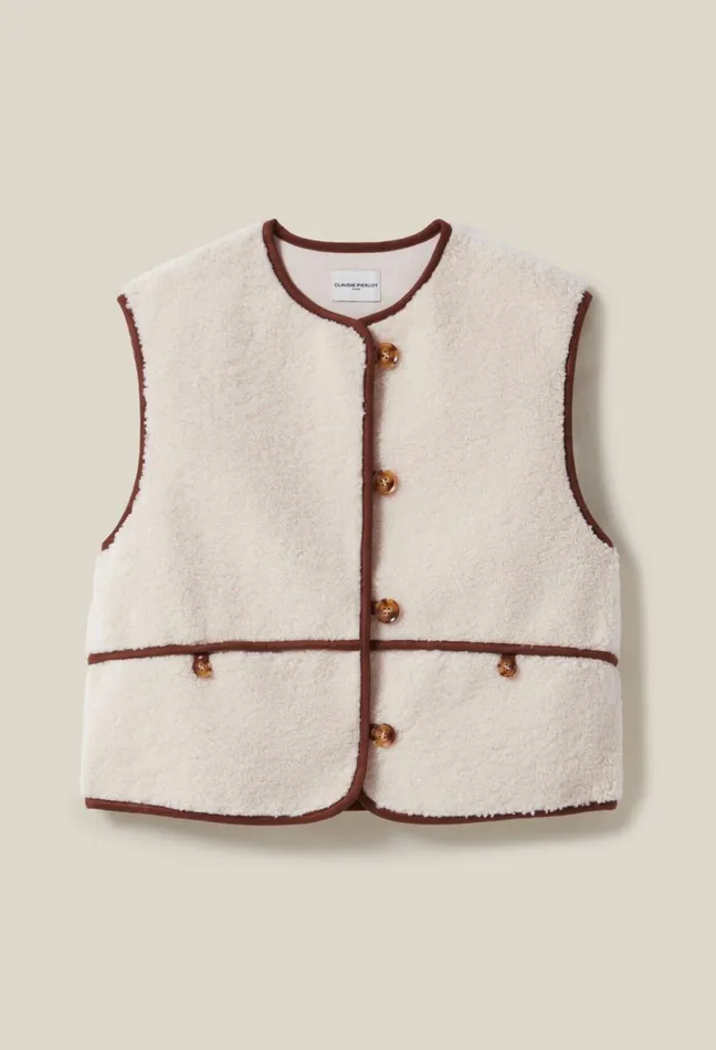 Claudie Pierlot Sleeveless Faux Fur Jacket Beige Women Coats